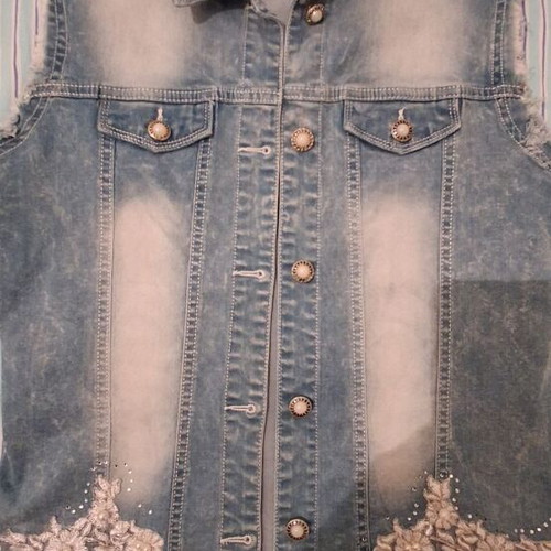 Jean jacket used turquoise and white, size S