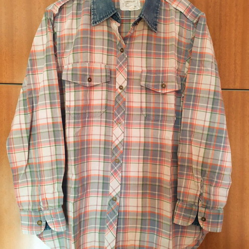 Current/Elliott Checked Shirt New With Denim Collar
