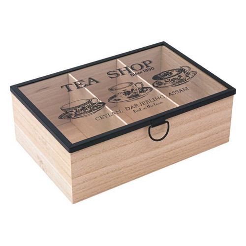 Wooden tea box with glass 3 compartments new 24x16x8.5 cm