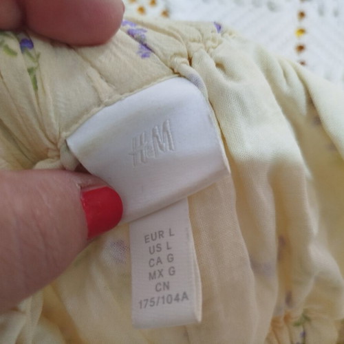 H&M midi dress with open back, size L, light yellow floral
