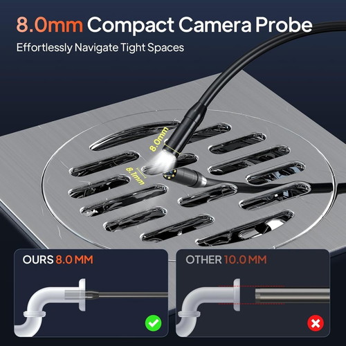 Anesok G30-M Industrial Endoscope Camera 8mm 15m Cable 4.3in Screen Waterproof