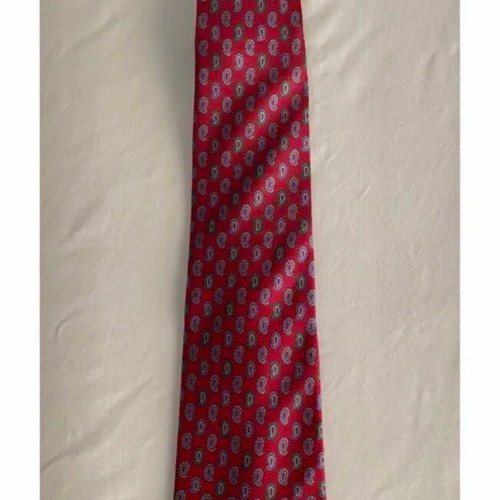 Silk tie Oxford Company used, red with green and purple paisley