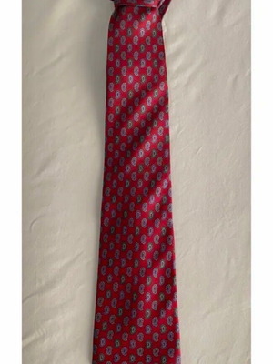 Silk tie Oxford Company used, red with green and purple paisley