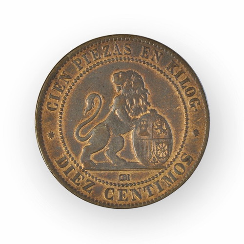 Spain 10 centimos 1870 used coin