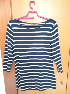 Zara mariniera top with 3/4 sleeves, new, white and blue, size XL