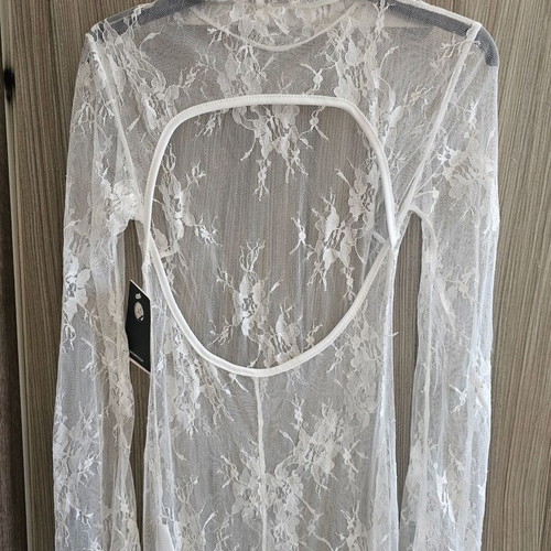 Kaftan dress onesize white lace with slit, new
