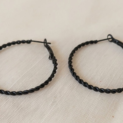 Set of 3 Black Stainless Steel Hoop Earrings new