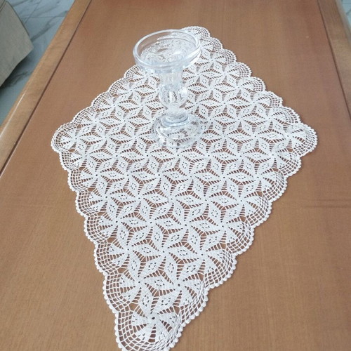 Handmade Rhombus Table Runner like new, 64x40 cm, Star Pattern, 60+ Years Antique