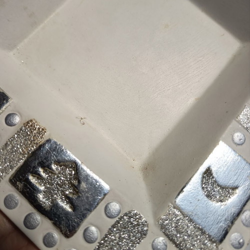 Christmas decorative small square platter white with silver designs