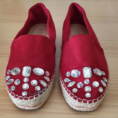 Fred espadrilles with crystals new, red suede, size 39
