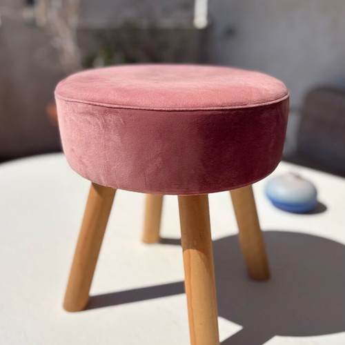 Βελούδινο σκαμπώ ροζ σαν καινούργιο 34x34x38