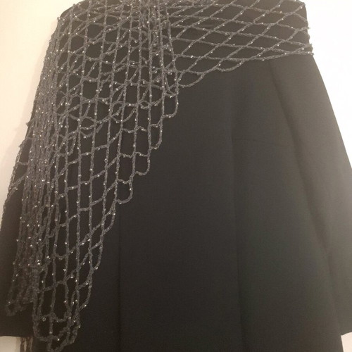 Knitted perforated scarf grey like new with beads