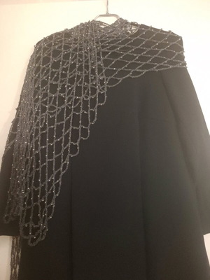 Knitted perforated scarf grey like new with beads