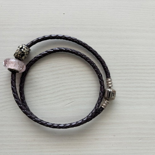 Pandora leather bracelets double black and dark purple, like new