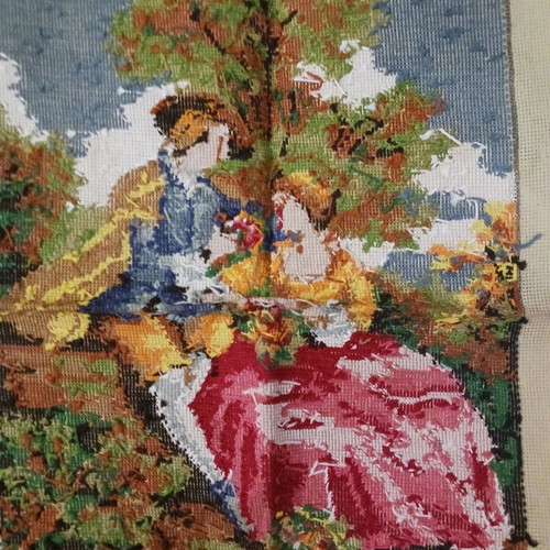 Vintage embroidered couple textile painting like new 43x33 cm