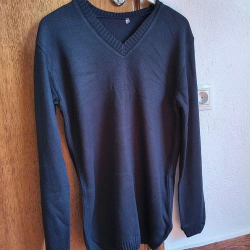 Blue wool V-neck sweater, size S