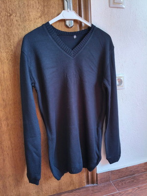 Blue wool V-neck sweater, size S