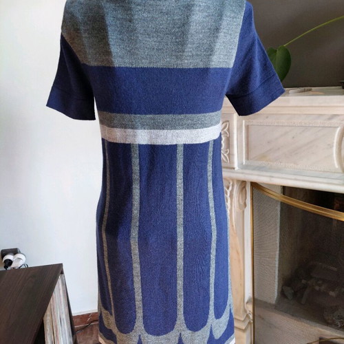 Sandro Ferrone midi dress made of merino wool like new, gray and blue
