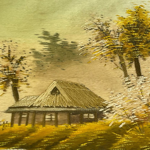 Japanese silk embroidery painting used with frame and glass