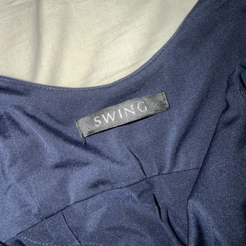 Swing cocktail dress with ruffle detail, blue, size M
