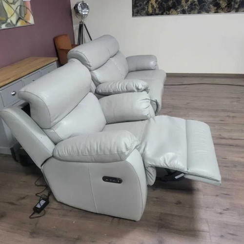 Gray leather sofa and armchair set Grayson new with relaxing mechanism