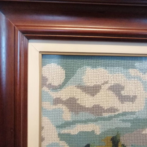 Embroidered painting used with wooden frame 111x66 cm