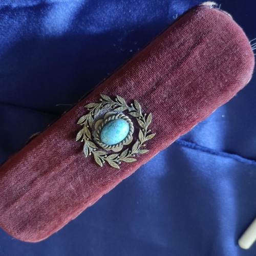 French velvet sewing and grooming tool box used, circa 1880