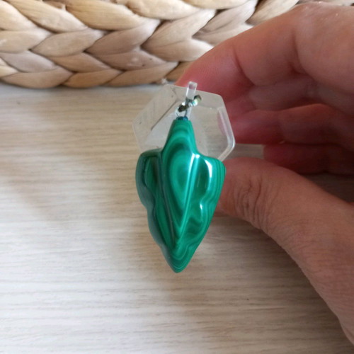 Malachite pendant No3 new with bronze clip