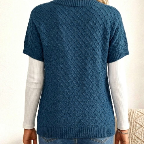 Handmade knitted short sleeve cardigan turquoise, new, size S-M