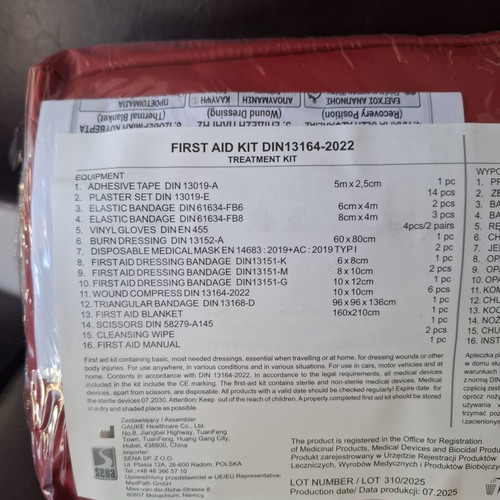 First Aid Kit for Vehicle new, DIN 13164-2022 standard