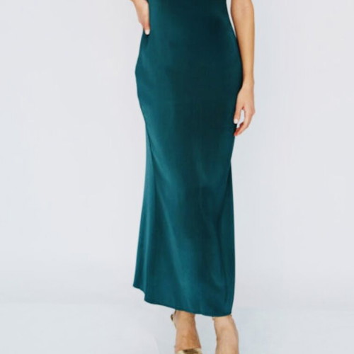 Satin maxi dress new, petrol green, size S