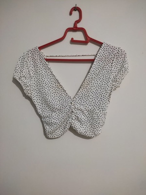 Bershka white t-shirt with black polka dots like new, size XS