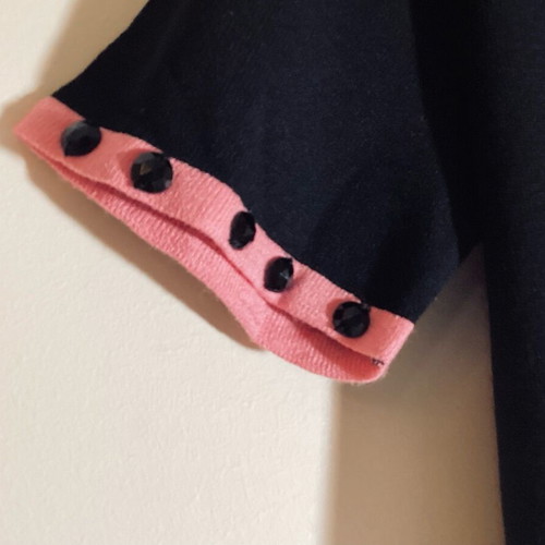 FIDELE Black Knitted Top with Pink Details Size 3 New
