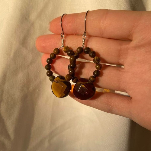 Handmade earrings with tiger eye beads and mineral glass made to order
