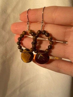 Handmade earrings with tiger eye beads and mineral glass made to order