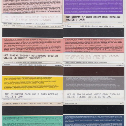 Disneyland Paris entrance cards used, pack of 9
