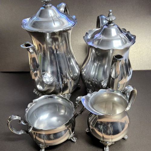 Silver Plated Tea and Coffee Set used, Victorian style, 4 pieces