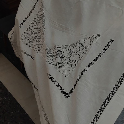Linen curtain with azur machine embroidery, like new