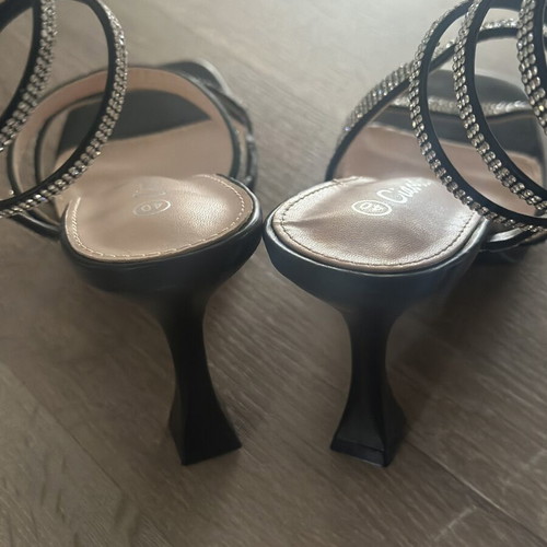 Bozikis black sandals 9cm with silver rhinestones new, size 40