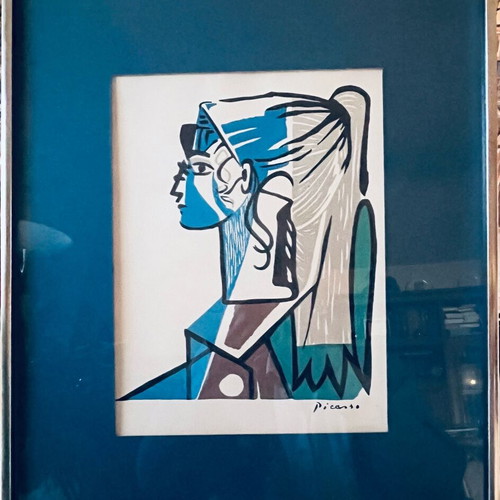Vintage λιθογραφικό αντίτυπο Picasso “Portrait of Sylvette David in Green Chair” μεταχειρισμένο
