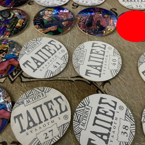 Action 8 collectible tags used, pack of 22, 1990s Greek edition