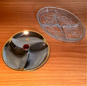 2 Vintage Πιατέλες για σερβίρισμα / Δίσκοι σερβιρίσματος για Ορντέρβ & ξηρούς καρπούς Σερβίρισμα Γυάλινη Κρυστάλλινη Μεταλική