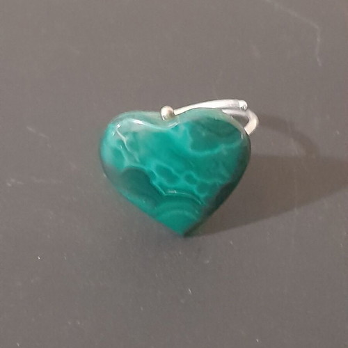 925 Silver Ring with Heart-Shaped Malachite, New
