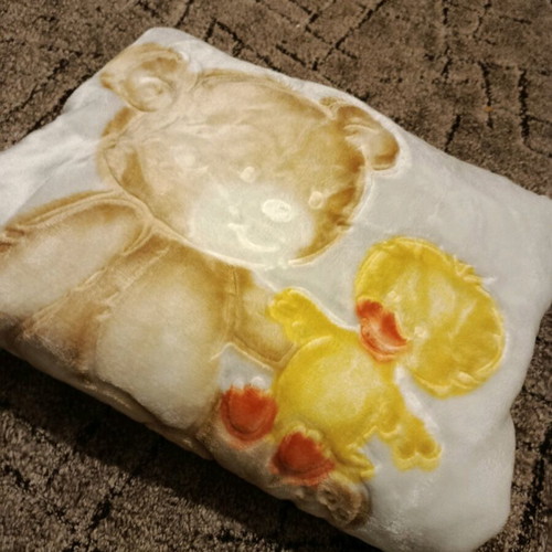 Baby blanket gray 110x135 cm new with teddy bear and duck design