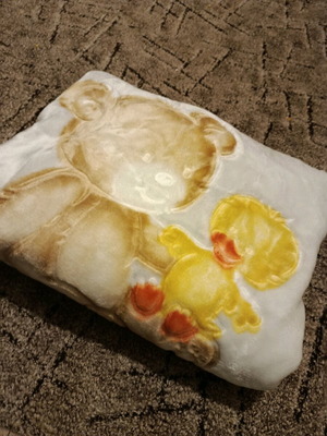 Baby blanket gray 110x135 cm new with teddy bear and duck design