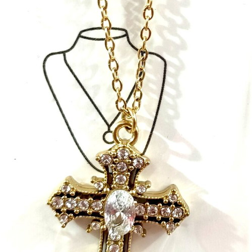 Cross necklace new, gold-colored steel