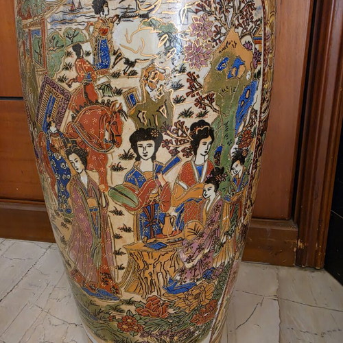 Large vintage floor vase 60cm with gold handles