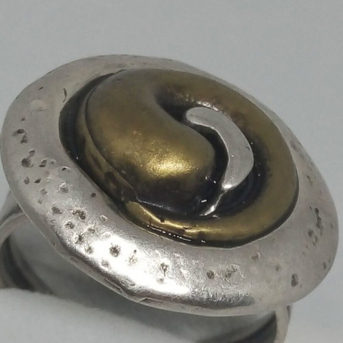 Handmade two-tone statement ring spiral yin yang new