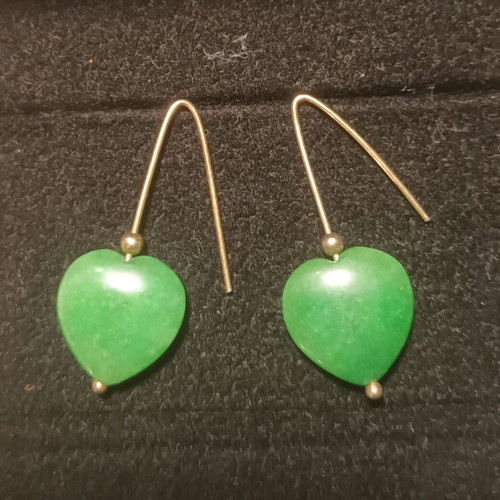 Vintage handmade earrings with green aventurine heart