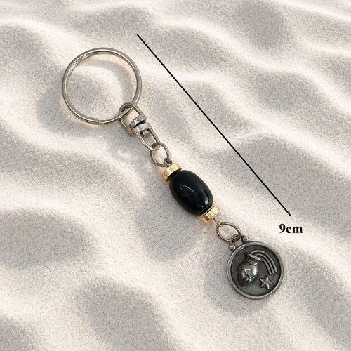 Aquarius Metal Keychain with Obsidian and Hematite Stones new